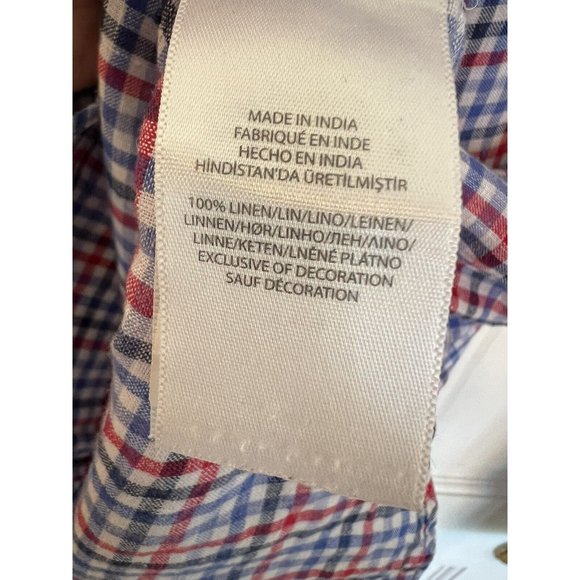 Men’s Polo Ralph Lauren Red White Blue 100% Linen Button Down Shirt Size XL - Picture 12 of 13